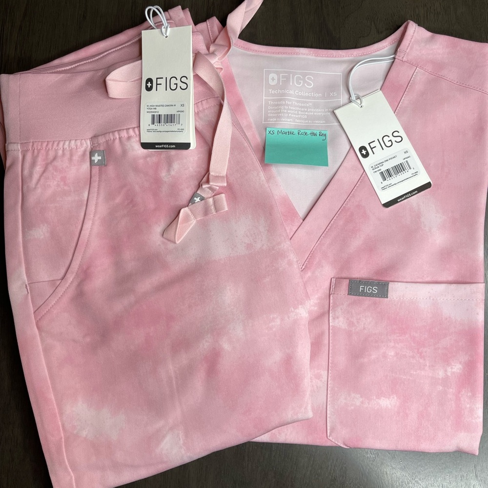 FIGS Scrub Set Catarina Top High Waisted Regular Zamoras Marble Rose Size XS